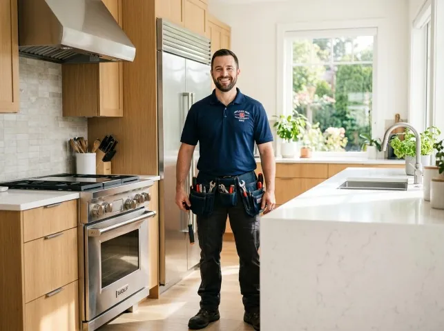 Appliance Repair Hero technician in a Battle Ground, WA kitchen after an appliance repair